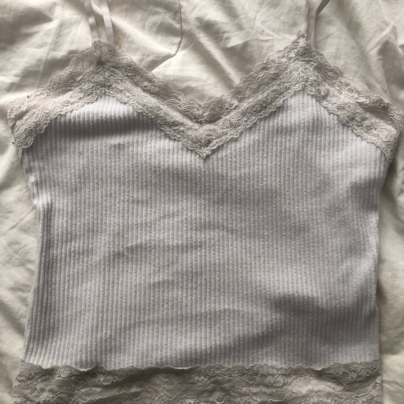 White Tank Top with Lace Trim - Picture 2 of 3
